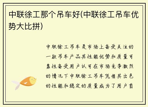 中联徐工那个吊车好(中联徐工吊车优势大比拼)